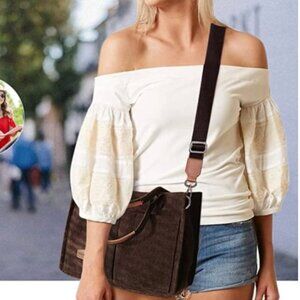 NEW Fashion & Bags Tote Bag Purse Brown Corduroy Crossbody Detachable Strap